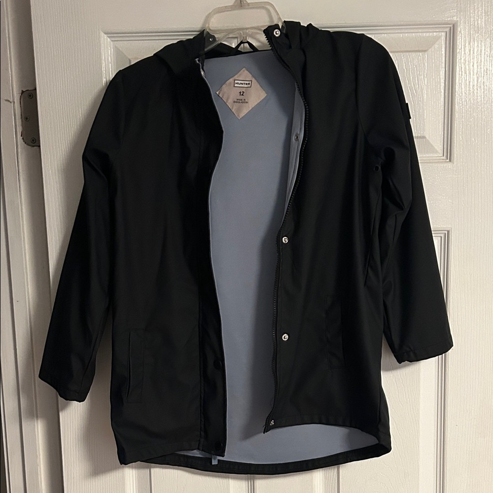 Hunter Black Hooded Raincoat with Light Gray Lining kids
